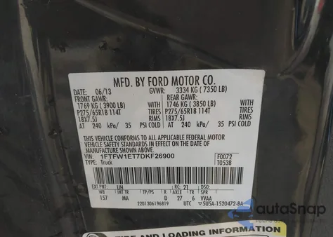 2013 Ford F-150 Xlt from USA, damaged, VIN 1FTFW1ET7DKF26900